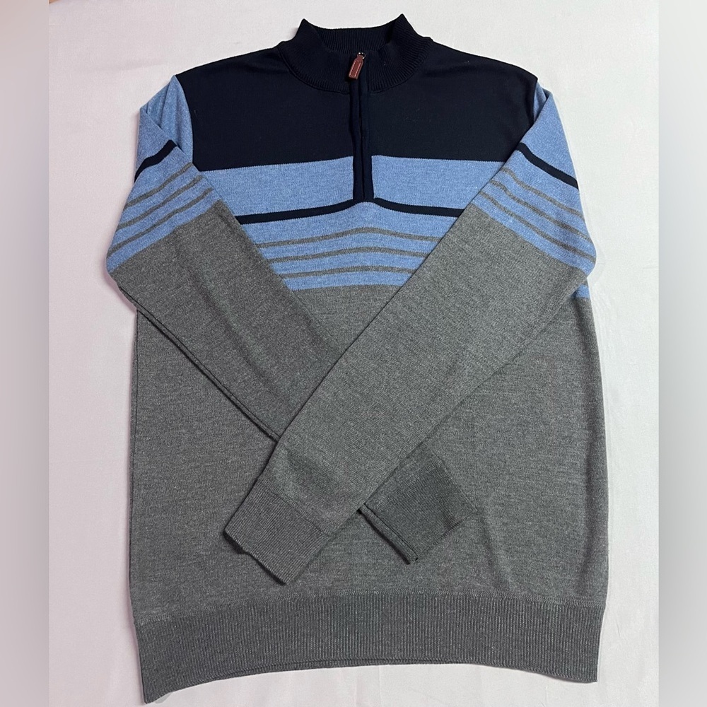 Men's Lightweight Half-Zip Knitted Sweater, Long Sleeve Pullover Size Large - Picture 2 of 8